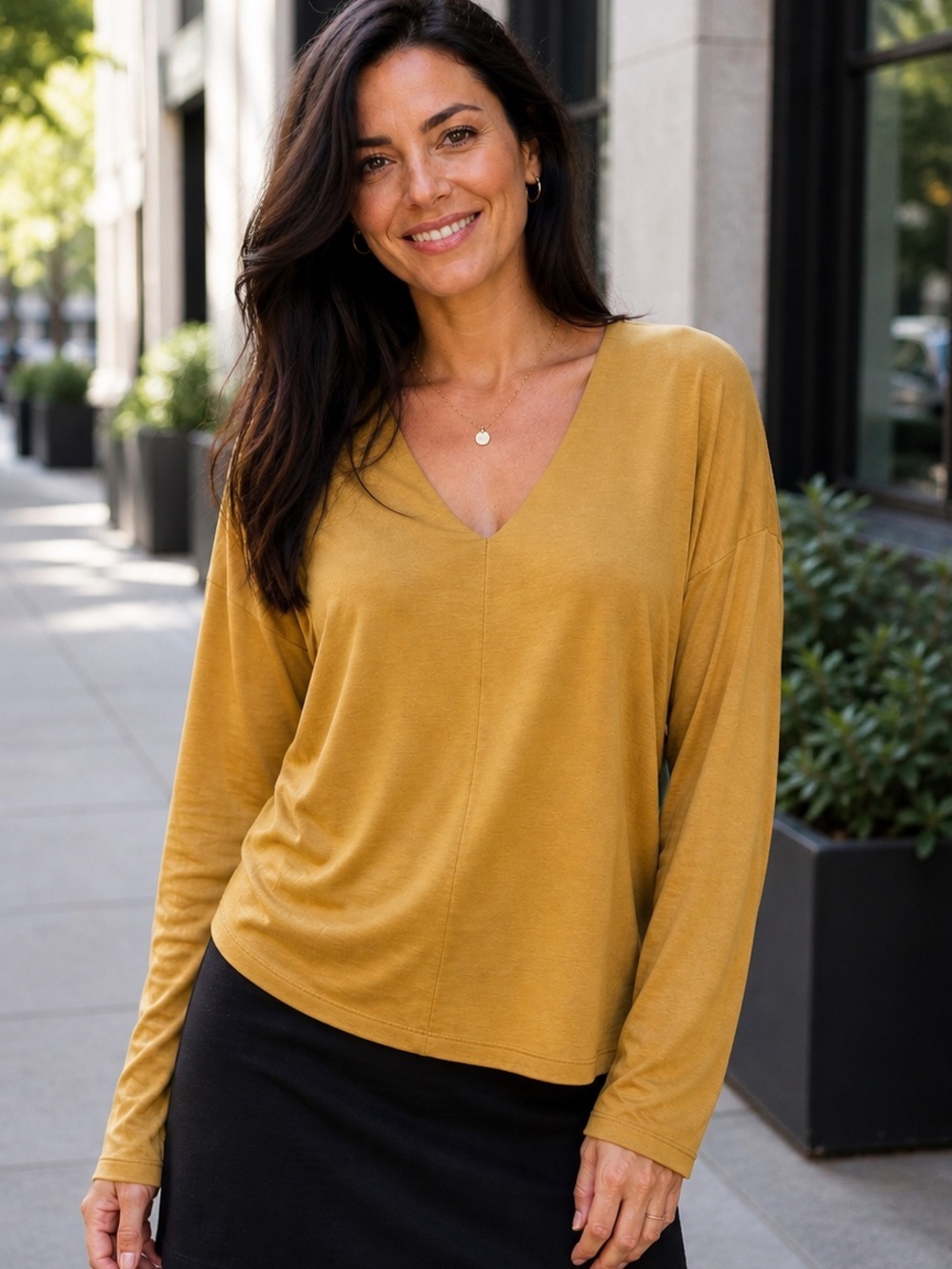 COS Long Sleeves V Neck Darts Top Shirt Brown Mustard Casual Relax Fit XS